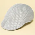 Silver grey mesh flat cap for men and women, breathable summer vintage newsboy hat beret. - One Size / Light Gray