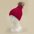 Bonnet en tricot chaud d'hiver pour enfants rouge avec pompon en fausse fourrure pour garçons et filles - Adulte / Rouge