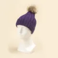 Bonnet tricoté chaud d'hiver pour enfants avec pompon en peluche violet épais - Adulte / Violet