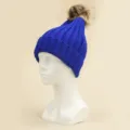Bonnet en tricot bleu roi pour enfants avec pompon en fausse fourrure, chaud chapeau d'hiver. - Adulte / Bleu