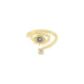 Vergoldeter verstellbarer Böser Blick Ring mit blauem Emaill und funkelnden Zirkonsteinen. - Einstellbar Offen / Strass Anhänger Böser Blick Stil (Style 4)