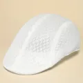 White breathable mesh beret hat for men and women summer casual flat driving cap style - One Size / White