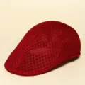Breathable red mesh flat cap for men and women, perfect vintage summer british ivy style hat. - One Size / Burgundy