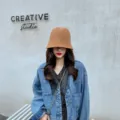 Womens knit bucket hat winter stylish casual brown warm knitted headwear detail view - M (56-58cm) / Khaki