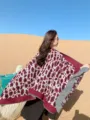Women's autumn winter leopard print color block cape shawl warm ethnic split cloak outerwear. - Tops / 130-150cm / Wine Red Leopard