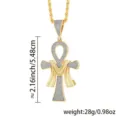 Goldfarbener Ankh-Kreuz-Anhänger Detailaufnahme, glitzernde Steine, Größe 5.48cm, Gewicht 28g. - Nur Anhänger (Ohne Kette)