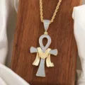 Stilvolle vergoldete Anch-Kreuz-Halskette mit glitzernden Moissanit-Steinen für Herren. - Mit Kette / 60cm Kordelkette
