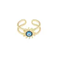 Bague ouverte plaquée or avec œil turc, double anneau torsadé et design soleil. - Ouvert Réglable / Style Mauvais Œil Torsadé Rayonnement (Style 10)