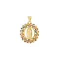 Pendentif Vierge Marie Plaqué Or Zircon Coloré Rétro Collier Rond Embossé Bijoux - Style 10