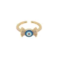 Bague ouverte œil maléfique en or émail bleu et oxyde de zirconium réglable - Ouvert Réglable / Style Mauvais Œil Géométrique Strass (Style 11)