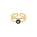 Bague ouverte plaquée or avec émail œil maléfique et zircone cubique brillante. - Ouvert Réglable / Style Mauvais Œil Bohème (Style 12)