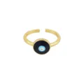 Bague ouverte plaquée or avec un design émaillé d'œil maléfique noir pour femmes. - Ouvert Réglable / Style Mauvais Œil Émail Noir (Style 13)