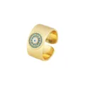 Bague ouverte plaquée or avec motif mauvais œil, émail bleu et zircone pour femme. - Ouvert Réglable / Style Mauvais Œil Large Strass (Style 16)