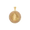 Pendentif rond religieux plaqué or en cuivre avec des pierres zirconiums violettes. - Style 16