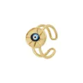 Bague ouverte plaquée or avec design émail mauvais œil et double anneau torsadé élégant. - Ouvert Réglable / Style Mauvais Œil Soleil Torsadé Vintage (Style 17)