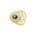 Bague Ouverte Mauvais Oeil Plaque Or Email Zircon Bague Reglable pour Femme Variante - Ouvert Réglable / Style Mauvais Œil Émail Peint (Style 18)