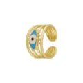 Bague ouverte multi-anneaux plaquée or avec un charm œil grec en émail bleu pour femmes. - Ouvert Réglable / Style Mauvais Œil Pendentif Multi Couches (Style 19)
