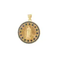 Pendentif Vierge Marie Plaqué Or Vintage Rond Relief Zircon Bleu pour Collier Bijou DIY - Style 20