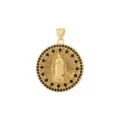 Pendentif collier plaqué or avec figure religieuse et zircons noirs incrustés. - Style 22