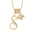 Collier pendentif lettre S doré avec magnifique zircone cœur rose et élégante chaîne - S-Or (Chaîne Serpent)