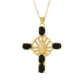 Collana con croce vintage in rame placcato oro 18k con zirconi neri e micro pietre. - Stile 10 (Solo Ciondolo)