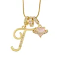Collier de lettre en cuivre plaqué or zircone avec pendentif cœur planète rose. - T-Or (Chaîne Serpent)