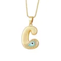 Collana con ciondolo lettera C dorata, occhio malvagio blu e zirconi cubici luminosi. - Lettera C