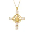 Collana in rame placcato oro 18K con ciondolo a croce delicato e dettaglio di figura religiosa. - Stile 11 (Solo Ciondolo)