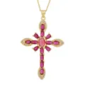 Vintage vergoldete Kreuz Anhänger Halskette mit leuchtenden rosa Zirkonia Steinen. - 03 Stil (Nur Anhänger)