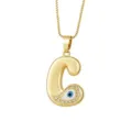 Gold Plated Letter C Necklace with Turkish Evil Eye Pendant and Zirconia Stones Variant - Letter C