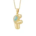 Collana con ciondolo lettera F a bolla placcata in oro con malocchio e strass brillanti - Lettera F