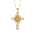 Collana con ciondolo a croce placcata in oro dettaglio con zirconi e figura religiosa al centro. - Stile 19 (Solo Ciondolo)