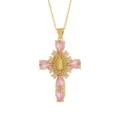 Collana con croce placcata oro zirconi rosa e ciondolo madonna stile vintage. - Stile 20 (Solo Ciondolo)