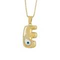 Gold Plated Letter E Evil Eye Pendant Necklace Turkish Blue Eye Cubic Zirconia Jewelry - Letter E