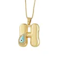 Collana con ciondolo lettera H a bolla placcata in oro con occhio greco smaltato e zirconi brillanti. - Lettera H