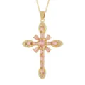 Vergoldete rosa Zirkonia Kreuz Anhänger Halskette Damen Mode Schmuck Accessoire Stil. - 07 Stil (Nur Anhänger)