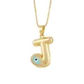 Collana Ciondolo Lettera J Gonfia Placcata Oro Occhio Malvagio Zircone Accessorio Variante - Lettera J
