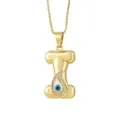 18K Gold Plated Evil Eye Letter T Pendant Necklace with Turkish Blue Eye DIY Jewelry - Letter I