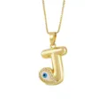Gold Letter J Evil Eye Pendant Necklace, 18K Plated Zirconia Evil Eye Initial Chain SKU - Letter J