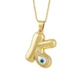 Gold Plated Letter K Pendant Necklace with Evil Eye and Sparkly CZ Stones for Women Chic - Letter K