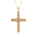 Vergoldete Kreuz Anhänger Halskette mit bunten Zirkonia und rosa Emaille Akzenten - 13 Stil (Nur Anhänger)