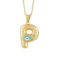 Collana con ciondolo a lettera P placcata oro con occhio turco blu e zirconi brillanti. - Lettera P