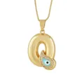Collana con ciondolo lettera Q a bolla placcata in oro con occhio greco e zirconi. - Lettera Q
