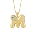 Gold-plated puffy letter M necklace featuring a Turkish evil eye charm with shimmering cubic zirconia. - Letter M
