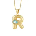 Collana con ciondolo lettera R placcata in oro con design malocchio, gioiello alla moda. - Lettera R