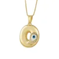 18K gold plated copper letter O pendant necklace featuring evil eye and cubic zirconia. - Letter O