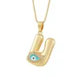 Elegante Collana con Pendente Lettera U Placcata Oro e Occhio Malefico Blu Zirconi - Lettera U