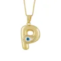 Gold Plated Letter P Evil Eye Pendant Necklace Turkish Blue Eye Cubic Zirconia Jewelry - Letter P