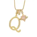 Collier Lettre Q Zircone Or Avec Pendentif Cœur Rose Pour Bijou Mode Femme Élégant - Q-Or (Chaîne Serpent)
