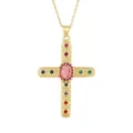 Retro bunter Edelstein Kreuz Anhänger Halskette mit mehrfarbigen Zirkonia und Goldauflage. - 19 Stil (Nur Anhänger)